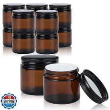 RAMFIYN 2oz Amber Glass Jars with Lids - 12 Pack Cosmetic Contain