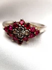 Vintage Avon Sterling Silver Flower Ring Ruby Crystal Chevron design Sz 7 2.9gr