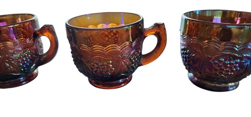 3 Imperial Grape Leaf AMBER/MARIGOLD CARNIVAL Punch Bowl Cups - Picture 9 of 10