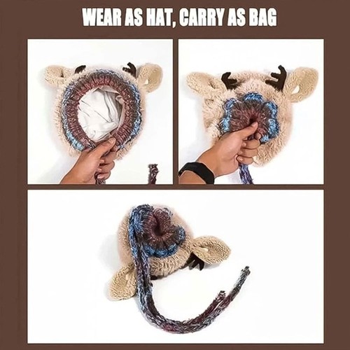 Creative Antler Hat & Bag 2-in-1 – Festliche Reindeer Strick Weihnachtsmütze - Bild 2 von 6