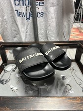 Balenciaga Black Slip On Pool Slides - Balenciaga Spell Out Slides Size 9
