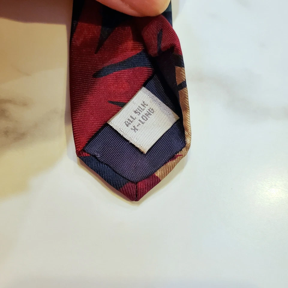 Corbata Alexander Floyd Boston Floral Hoja Patrón 4x64 Extra Larga Seda Azul Marino Rojo Foto 3 de 4