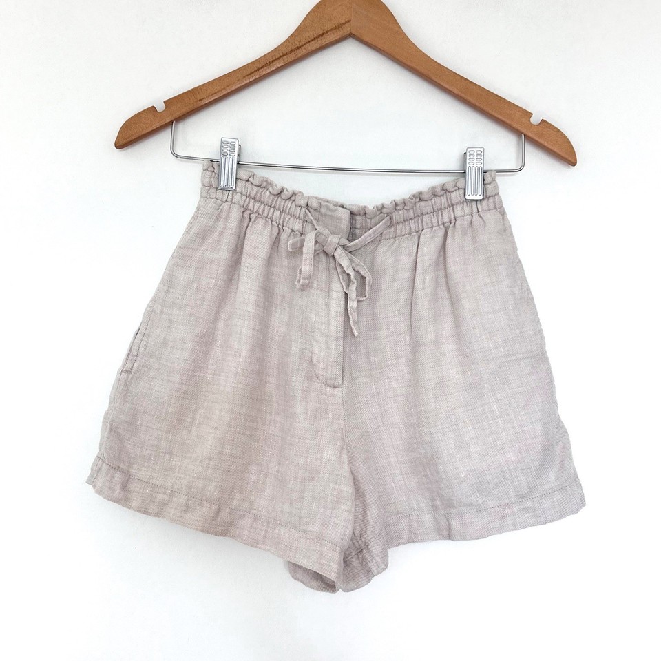 Country Road Shorts Size 4 Organic Linen Beige High Rise Elastic Waist Casual
