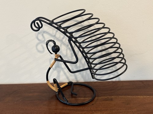 Vintage Funky Metal Rattan CD DVD Black Wire Rack Holder Retro Figure Twisted - Picture 4 of 4