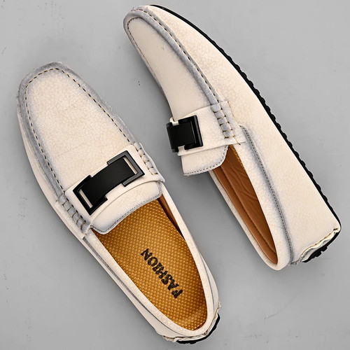 Hombres Cuero Genuino Zapatos para Conducir Talla Grande Suave Sin Cordones Mocasines Tenis Planos - Imagen 16 de 19