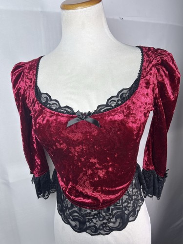 Witwe Dolls Kill Samt Spitze Bustier Korsett Vampir Goth Top rot und schwarz klein - Bild 12 von 16