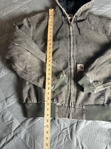 Vintage Carhartt Jacke Herren L Braun Sun Faded Canvas Kapuze Grunge Thrashed - Bild 6 von 8
