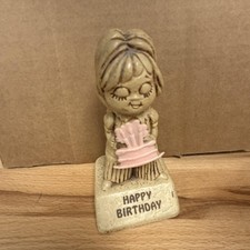 Vintage 1971 Paula Happy Birthday Girl Figurine Pink Cake Made In USA Statue
