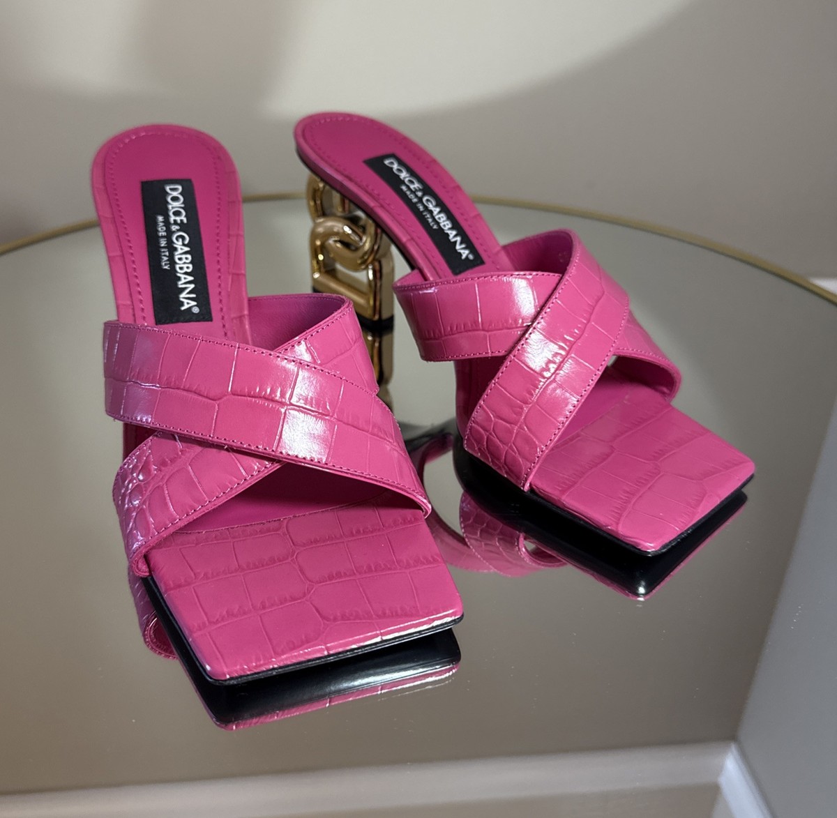 DOLCE & GABBANA Womens Pink Croc Cross Straps Slip On
