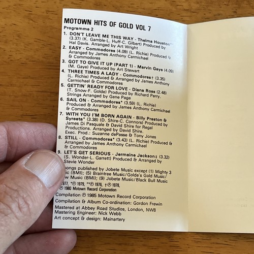 Motown - Hits Of Gold Vol.7. CASSETTE ALBUM. Soul. Funk 1985. VG - Picture 11 of 12