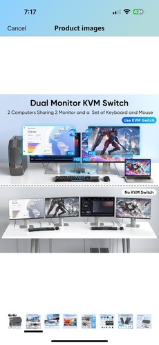 8K@60Hz KVM Switch 2 Monitors 2 Computers, USB3.0 DisplayPort KVM Switches, 4... - Afbeelding 2 van 8