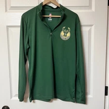 Men's UNK Milwaukee Bucks NBA Green Long Sleeve 1/4 Zip Pullover Medium