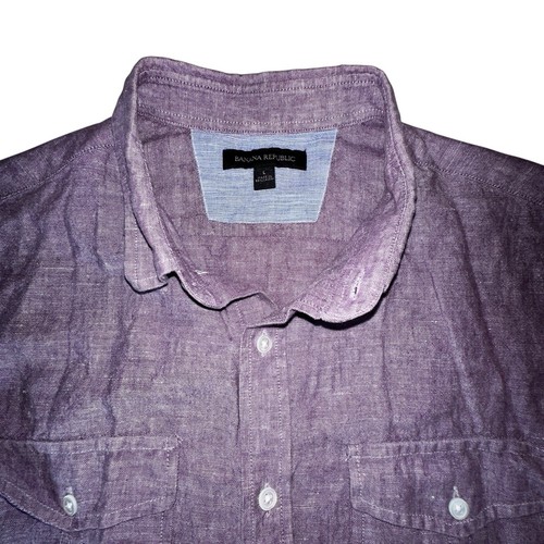 Banana Republic Hemd Herren Large lila leicht Leinen Baumwolle Preppy Sommer - Bild 4 von 13