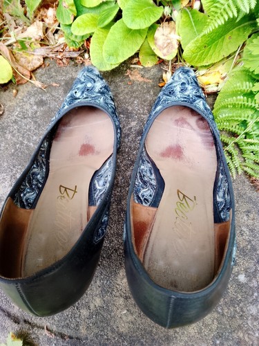 ANTONI CREATION Brand Smart Blue Navy Pattern high Heel Size 6 Vintage Shoes - Picture 8 of 10