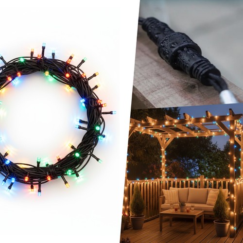 LED RGBY Multicolour String Lights Rubber Cable IP65 Indoor Outdoor Connectable - Picture 4 of 7