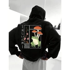 Men's Fleece Hoodie - "Find the Good in Everything" Frog & Mushroom Print