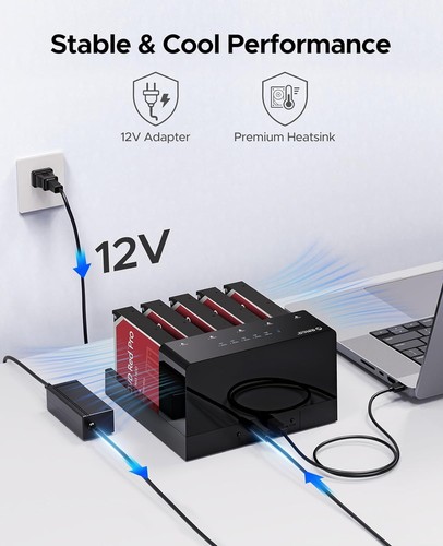 Plug & Play 5 Bay Hard Drive Dock with 90TB Capacity - USB 3.0 Cloning Station - Afbeelding 7 van 11