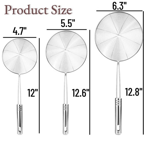 Spider Strainer Skimmer Spoon, Set of 3 Sizes Frying Spoon Stainless Steel Fr... - Picture 5 of 7