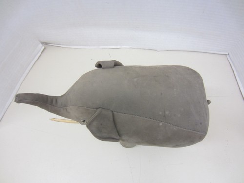 Taburete otomano vintage de cuero con pie de elefante gris 9" x 13" x 5 1/2" - Imagen 4 de 10