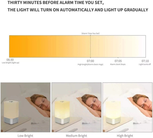 LED Sonnenaufgang Wecker Wecklicht USB Wiederaufladbar Nachttisch Lampe Batterie - Bild 3 von 7