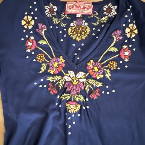 Vestido JWLA Johnny Was Bordado Floral Azul Talla Grande Boho Chic - Imagen 9 de 12