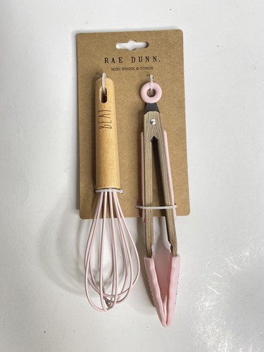 Rae Dunn Mini Kitchen Utensil Set Whisk Tongs Beat Grab Pink 2 Pieces New