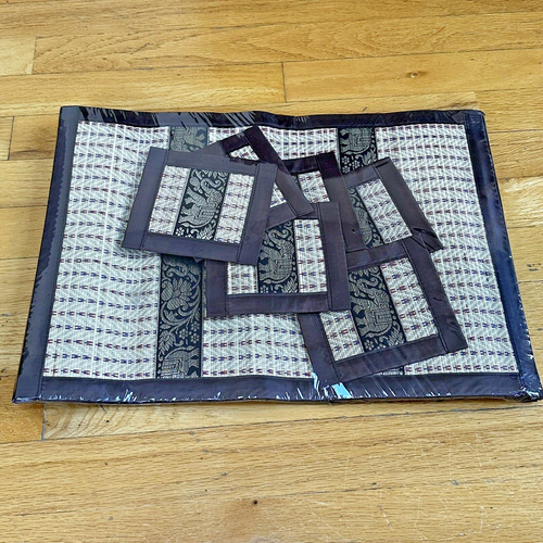 Beautiful Thai Elephant Placemats And Coasters Set Of 6 Brown - Brand New - Picture 1 of 5