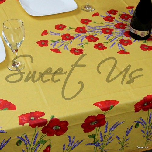Wipeable Tablecloth Rectangle Spillproof French Acrylic Coat Poppy Yellow Blue - Picture 13 of 15