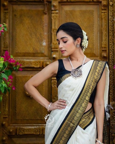 Bollywood South Indian Saree Blouse Bridal Banarasi Silk Sari Party Wedding New - Picture 2 of 6