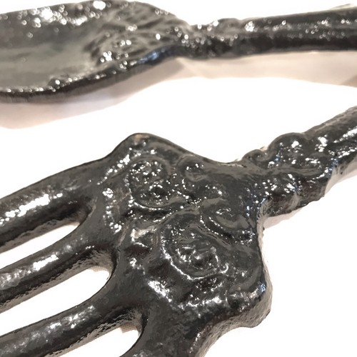 Cast Iron Spoon Fork Rustic 11” Country Kitchen Black Primitive Wall Decor - Picture 7 of 8