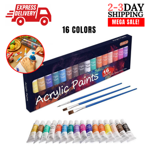 Shuttle Art Acrylic Paint Set 16x12ml Tubes Kit For Kids Adults