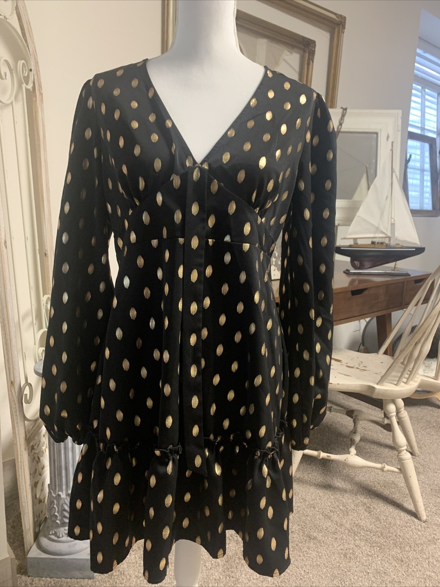 shein black and gold dresses Shein Black and Gold Dot Ruffle Dress Large