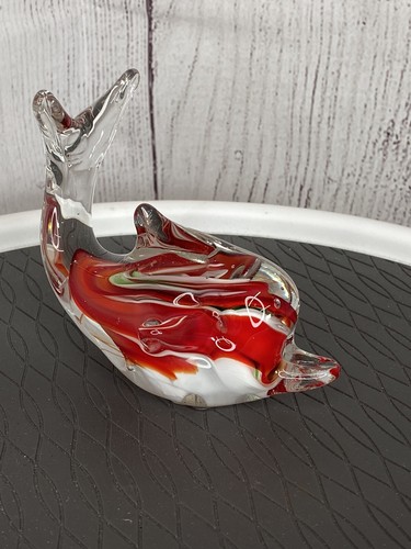 Vintage Art Glass Dolphin Fish ~ Clear and Red Glass ~ EUC - Picture 3 of 10