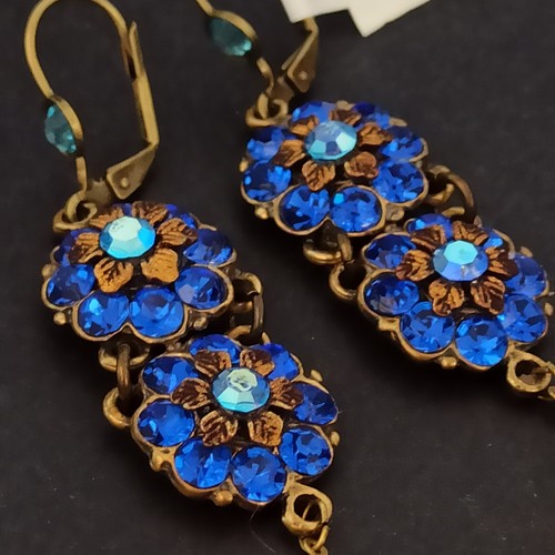 Michal Negrin Earrings Royal Blue With Swarovski Crystals Statement Long Flowers - Picture 10 of 19
