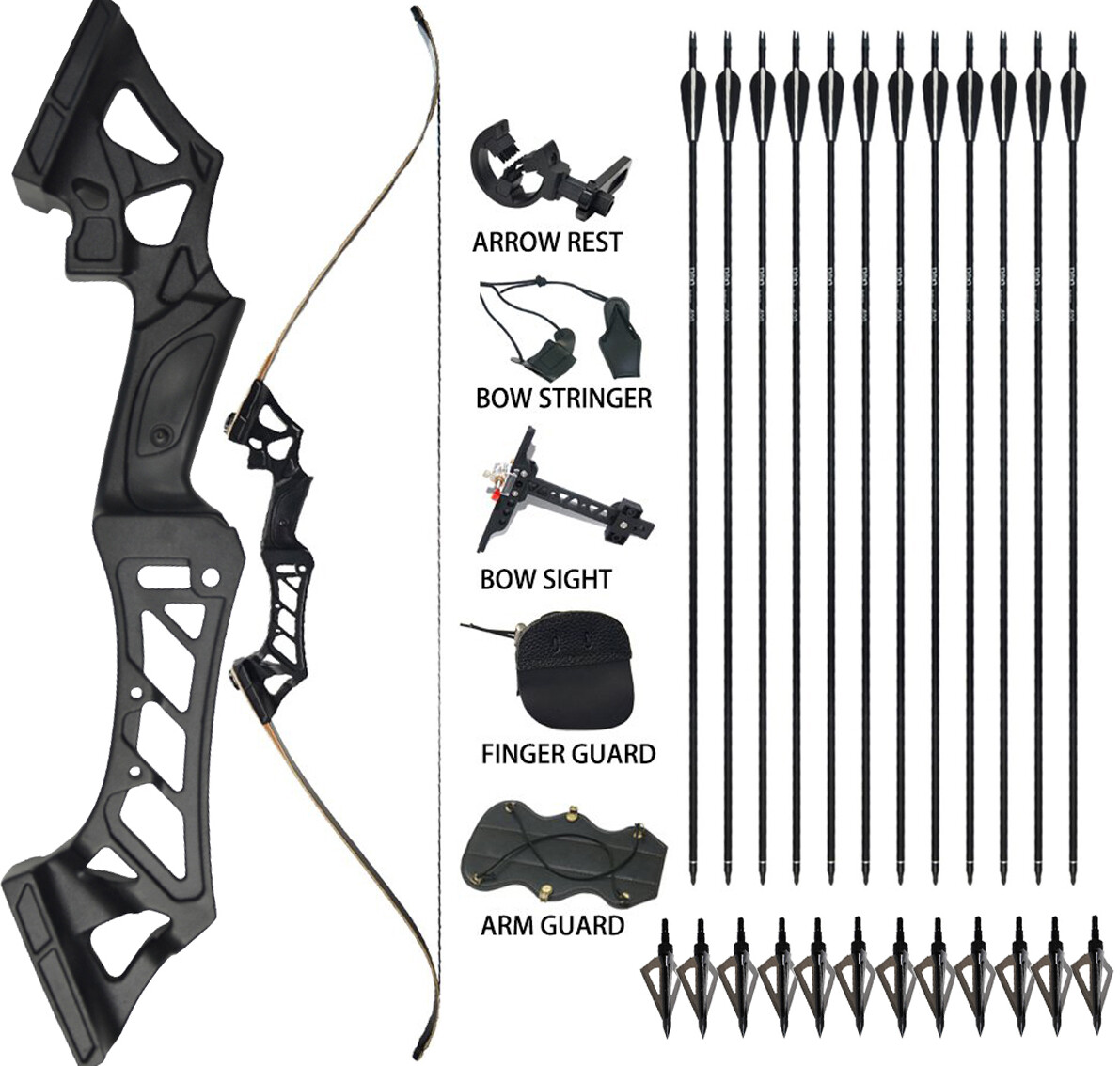 Conjuntos de Tiro con Arco Recurvo Arco Objetivo de caza 30 35 40 45 50 55 60lbs y 12 arrowsheads Conjuntos de Tiro con Arco Recurvo Arco Objetivo de caza 30 35 40 45 50 55 60lbs y 12 arrowsheads