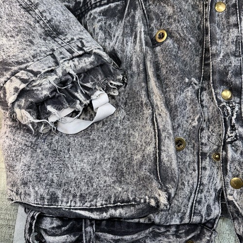 Chaqueta Jean Negra Lavada Ácida Años 80 De Colección Rara Hecha por Petróleo ¡Desgastada! - Imagen 3 de 18
