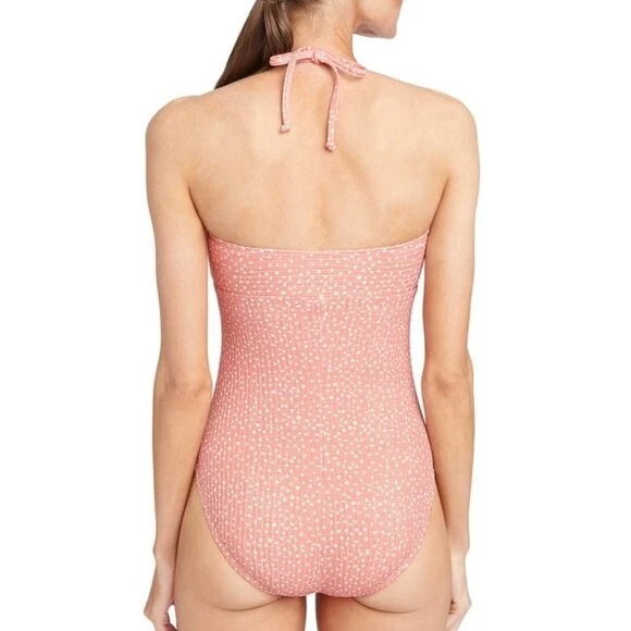 Robin Piccone Tie Front Bandeau One Piece Swimsuit in Blush and White Size 6 Foto 2 de 4