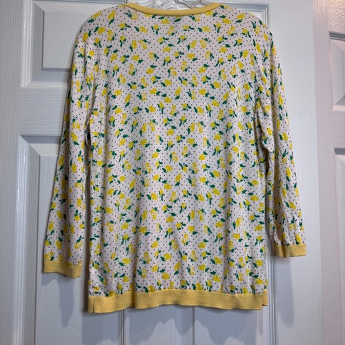 Talbot's Cardigan Sweater 3/4 Sleeve Button up White Yellow Lemons Microdot Sz L - Picture 11 of 12