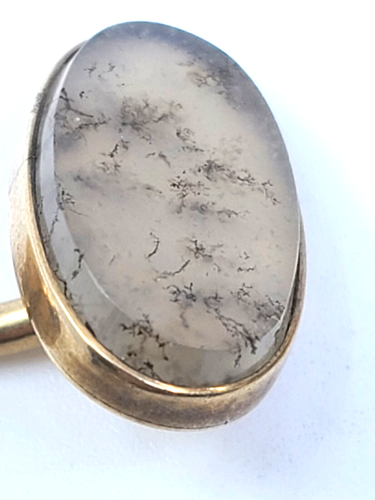 Antique 14K Rose Gold Moss Agate Dumb Bell Cufflinks - Picture 3 of 4