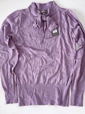 Women oasis Ribbon Bow Tie up Collar Purple Knit Tops Knitwear sweater XS