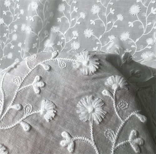 3D Flowers Embroidery Cotton Fabric Scallop Floral Cotton Lace for Dress Blouse - Picture 8 of 10