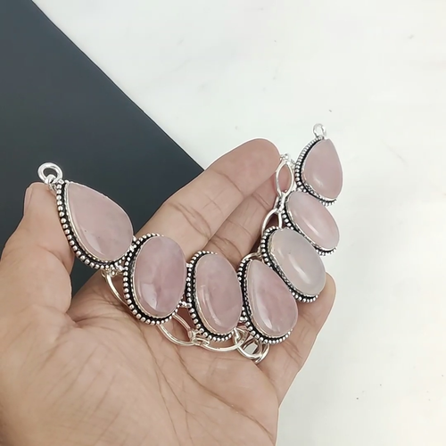Naturale Quarzo Rosa Gemma 925 Argento Sterling Fatto a Mano Collana Per Love - Video 1 di 1