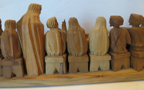 Estatuilla de la Última Cena de madera tallada a mano 11" pieza de arte detallada de colección religiosa - Imagen 10 de 15