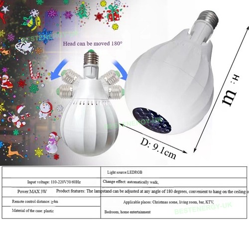 Snowflake Rotating LED Lights Christmas Snowman Lights Moving Xmas Lamp E27 Base - Picture 2 of 20