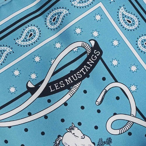 HERMES Carré 55 Bandana Les Mustangs Bandana Bufanda Menthe Azul Gris Blanco Negro - Imagen 6 de 8