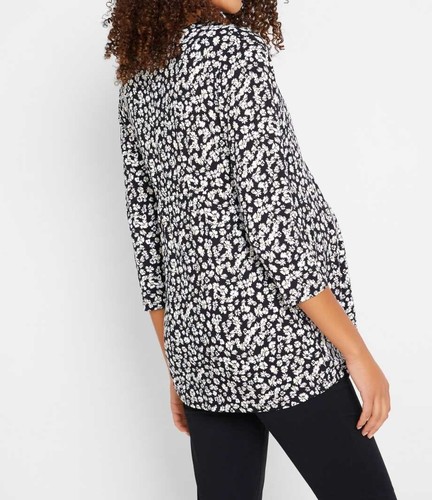 Maternity Nursing Shirt 3/4 Sleeve Pregnant Flower Pattern Black 923116 - Picture 3 of 3