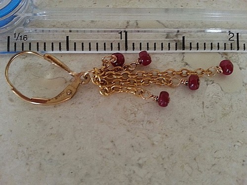 14K GF and Ruby Heart Drop Earrings - Picture 3 of 3