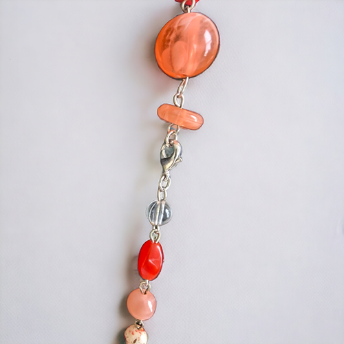 30" Vintage Dark Orange and Peach Bead Chunky Fashion Necklace - Picture 4 of 4