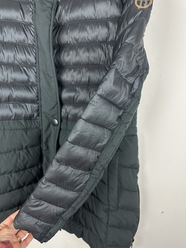 Bernardo Quilted Puffer Jacket Cinch Waist Dark Gray Packable Mid Length Coat M - Picture 7 of 21