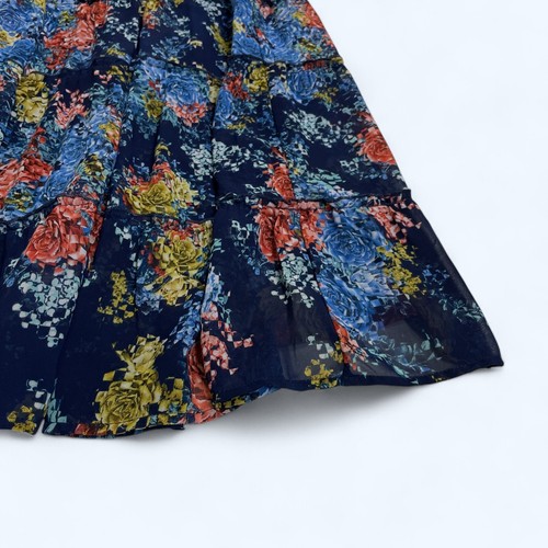 ANTTHONY Blue Floral & Flowy Maxi Skirt Size 1X Tiered Boho Elastic Waist - Picture 3 of 8